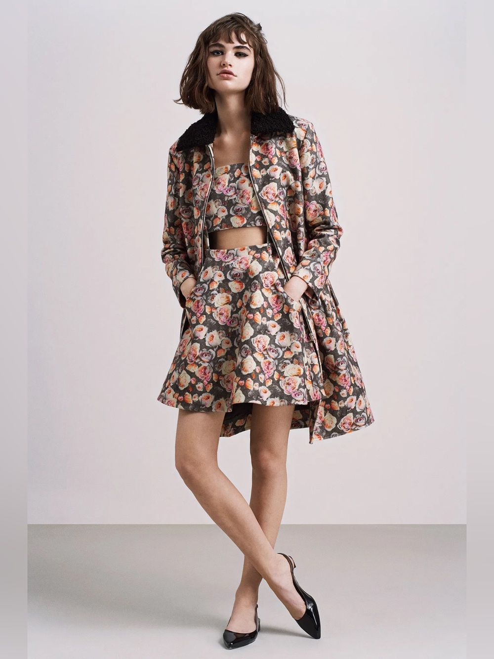 Markus Lupfer Floral Rose Print A-Line Mini Skirt XS